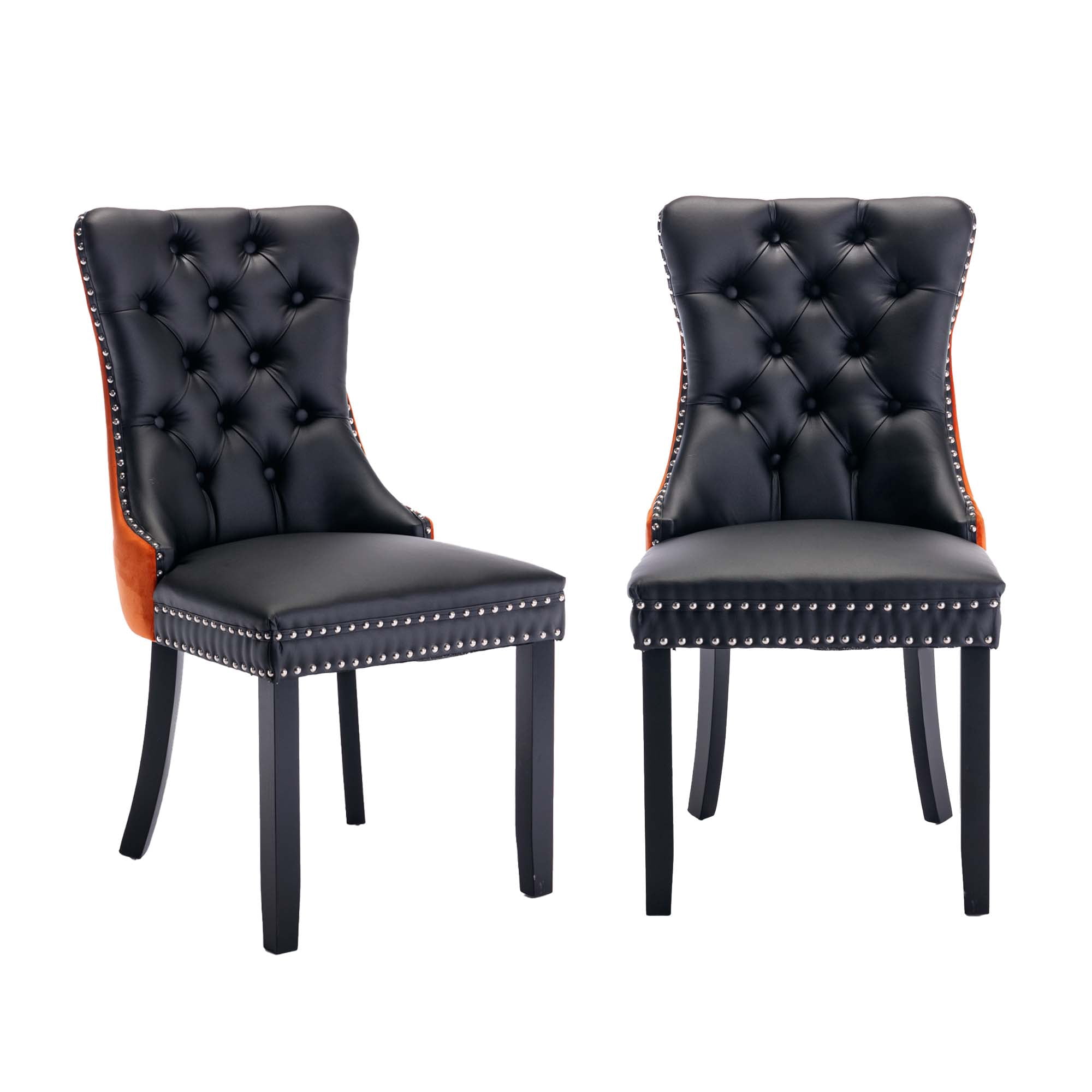 Aukfa High-End Upholstered Dining Chairs Set of 2, Modern Tufted Solid Wood Side Chair with Nailhead Trim - Black/Orange