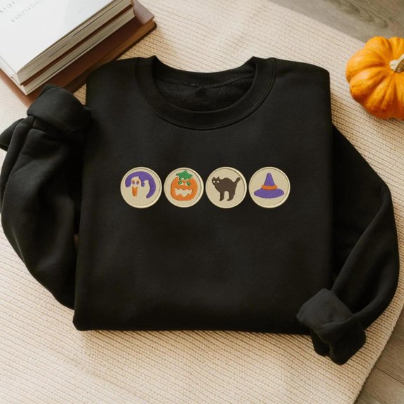 Halloween Embroidered Spooky Ghost Pumpkin Cookie, Sweatshirt