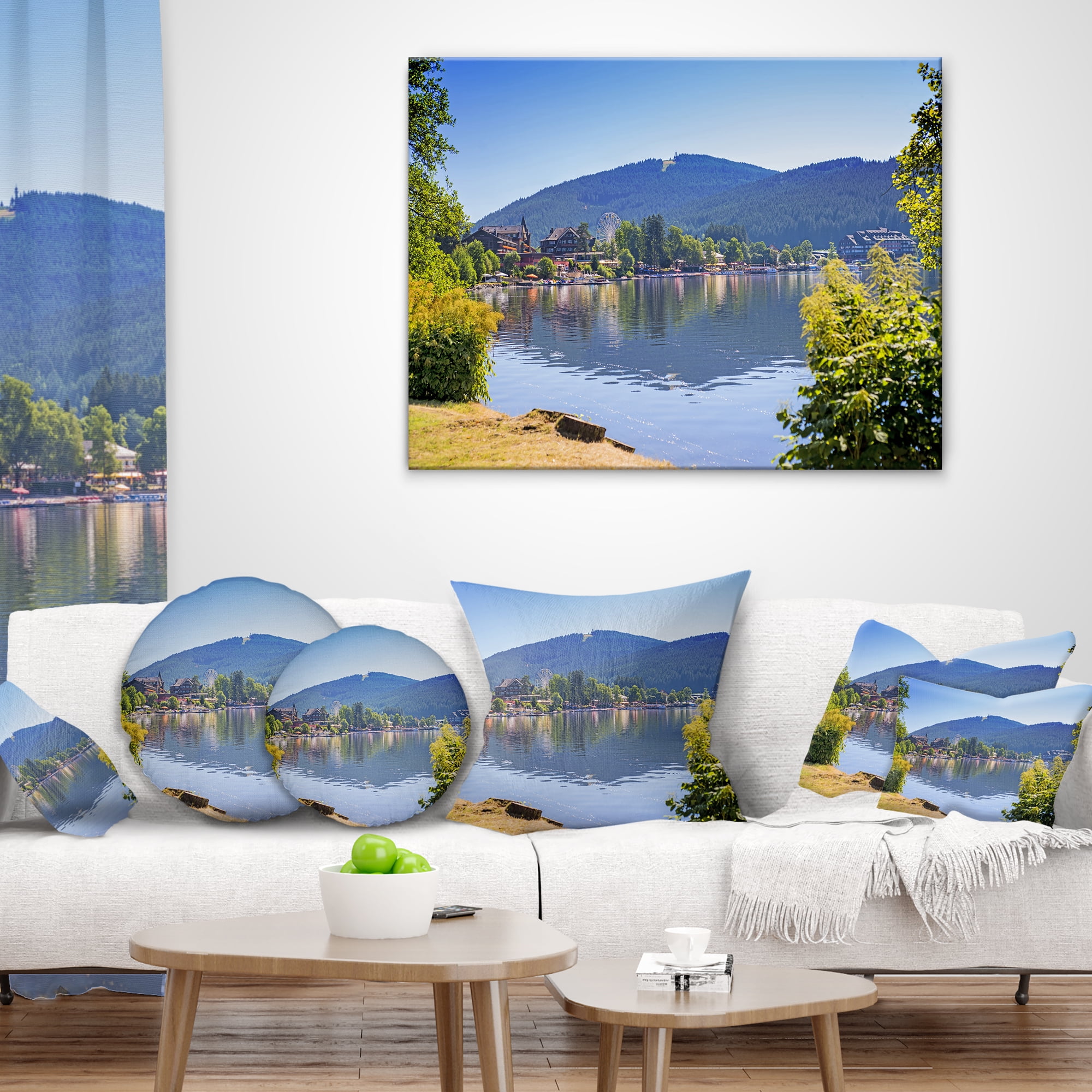 Designart Lake Titisee Black Forest Germany - Photography Throw Pillow - 16x16