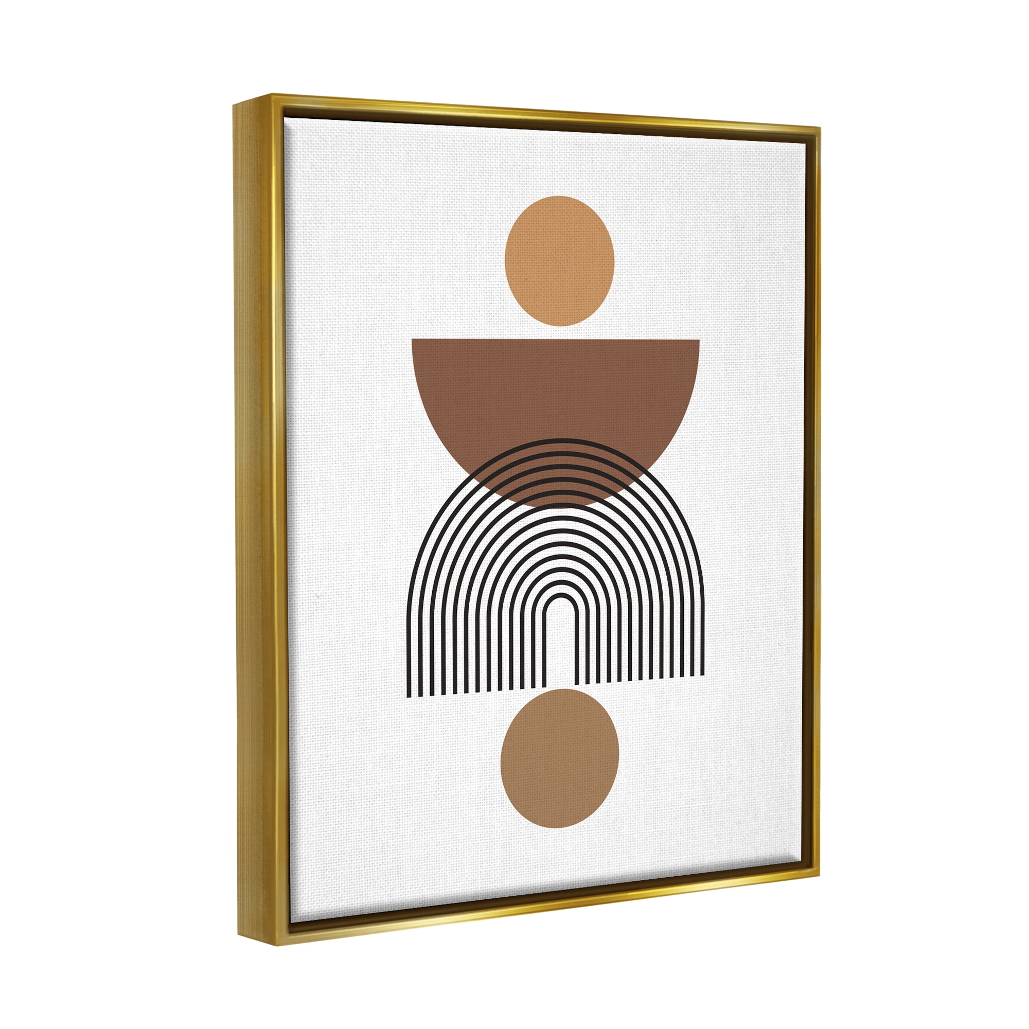 Stupell Industries Brown Shapes on White Abstract Painting Gold Floater Framed Art Print Wall Art, 25 x 31