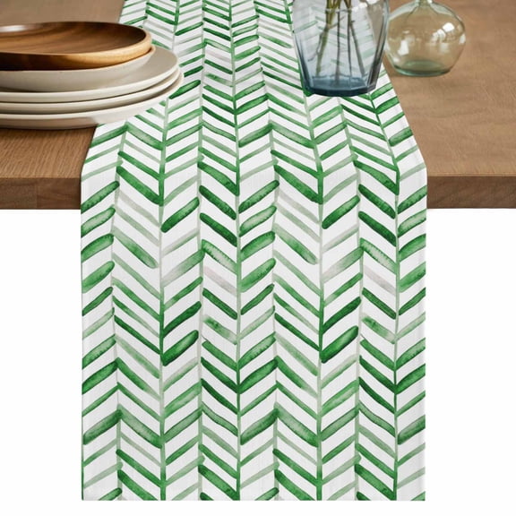 Table Runner 108 Inches Long for Kitchen Dining, Green Line Dresser Scarf Farmhouse, Dining Table Decorations for Wedding/Parties, Vintage Abstract Geometric Stripes Watercolor 13 x 108 In