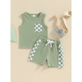 thumbnail image 2 of Bagilaanoe 2pcs Toddler Baby Boy Shorts Set Sleeveless Tank Tops + Checkerboard Shorts 6M 12M 18M 24M 3T 4T Kids Casual Summer Clothes, 2 of 7