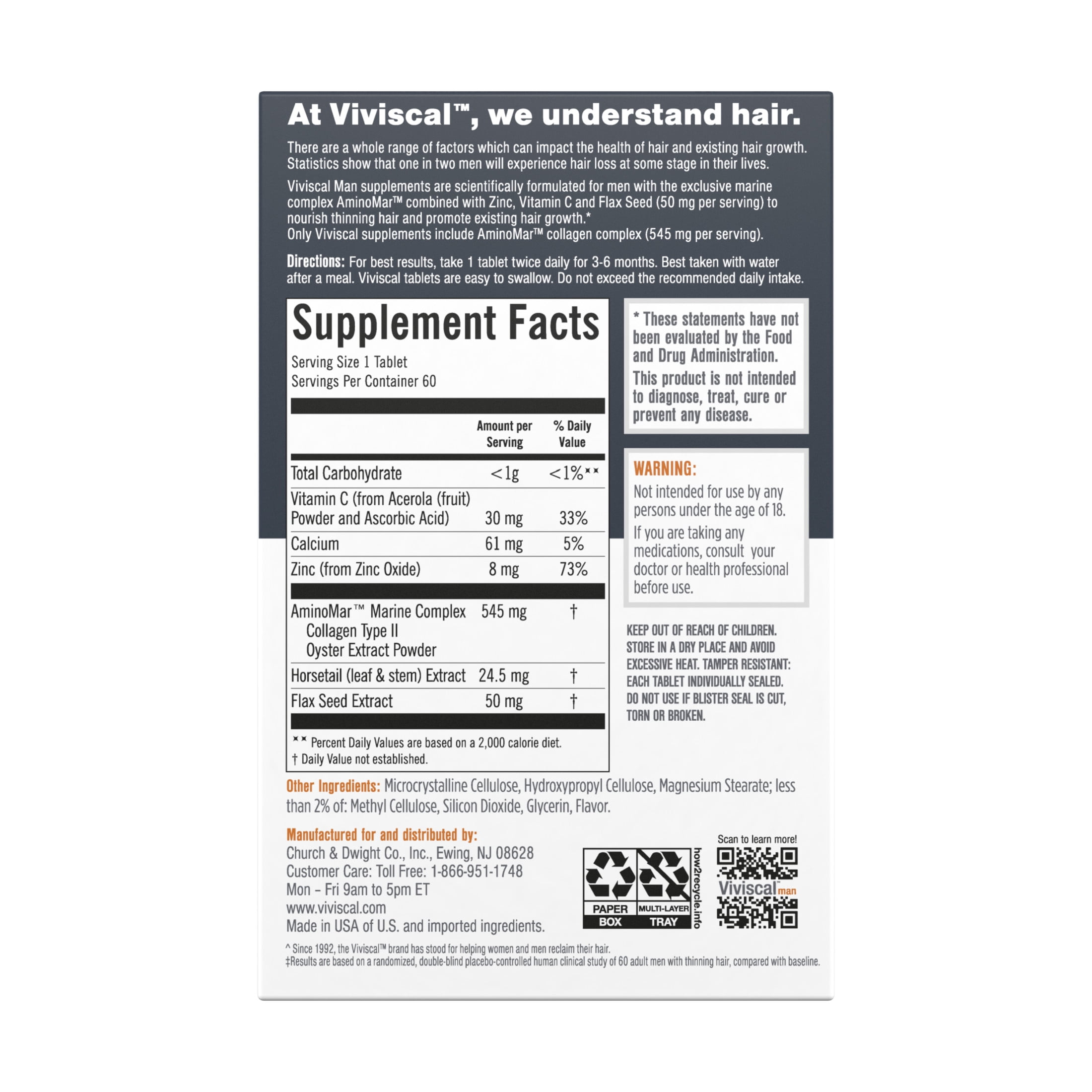 Viviscal Men's Hair Growth Supplements for Thicker Fuller Hair, Clinically Proven Collagen Complex, 60 Tablets 1 Month Supply