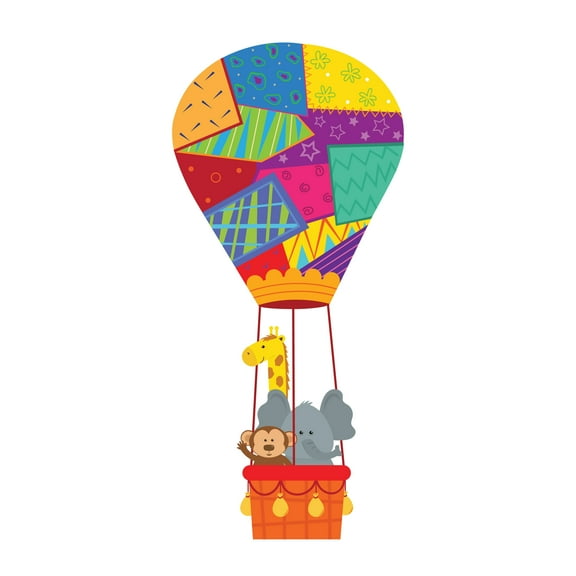 ADVENTURE - Home Art Monkey Giraffe & Elephant Animals Decoration Sticker Multicolored Hot Air Balloon Removable Vinyl Wall Decal 10" x 20"