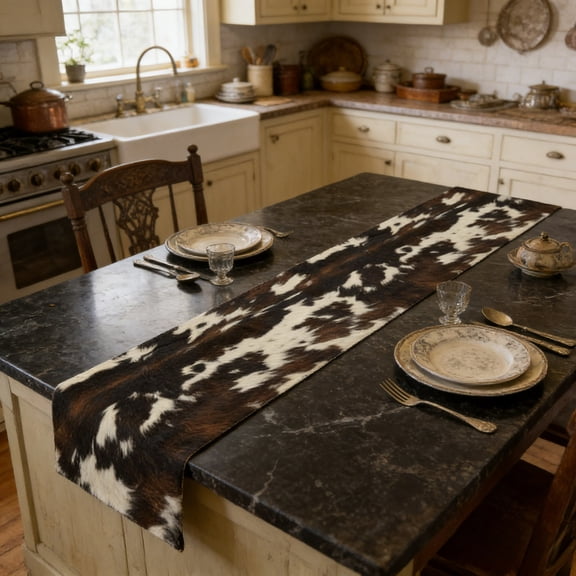 Cowhide Print Table Runner Farmhouse Style Dining Table Decor for Kitchen Party 13.0x60.2 Inch