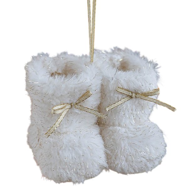 Mini botas de peluche con lazo para Navidad, adornos para árbol