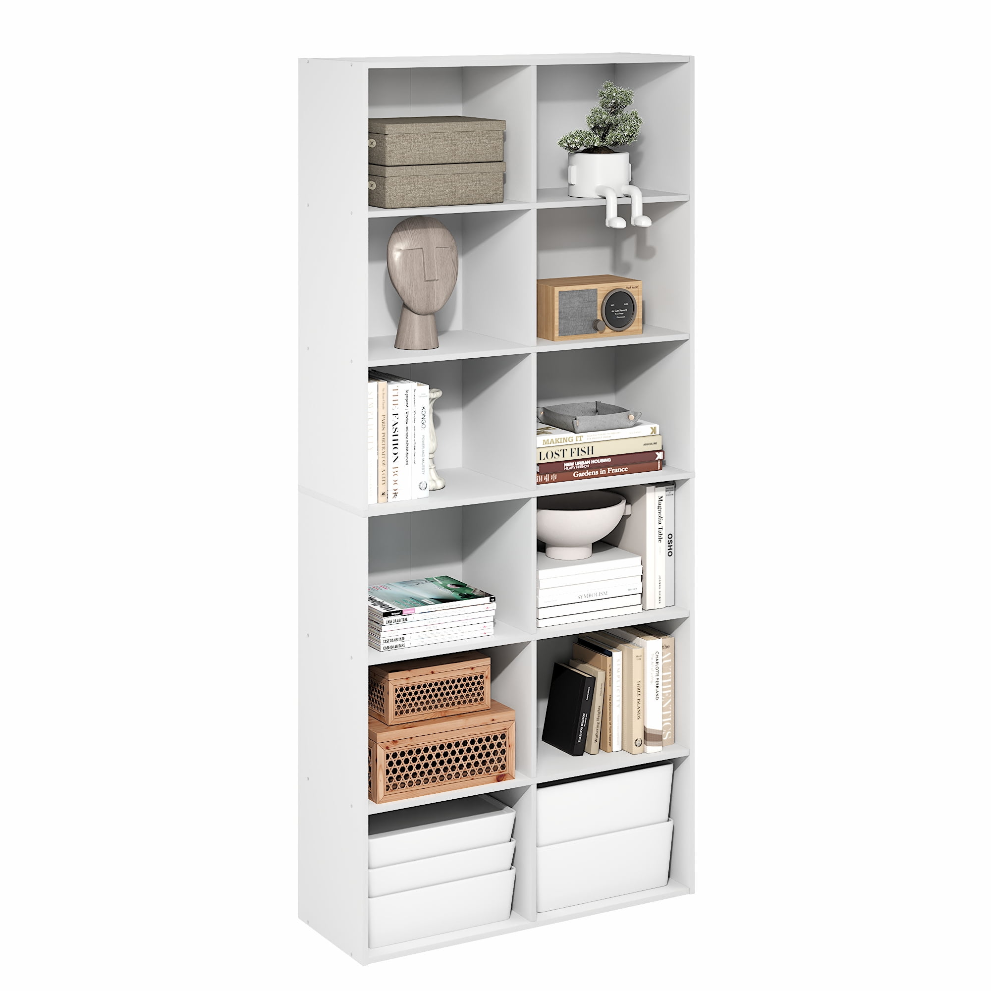 Furinno BASIC 12-Cube Bookshelf in Cube Storage Organizer in Plain White