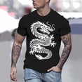 thumbnail image 2 of Mens Cool Chinese Loong T-Shirt Tops Novelty Print Short Sleeve Crewneck Tees Black M, 2 of 5