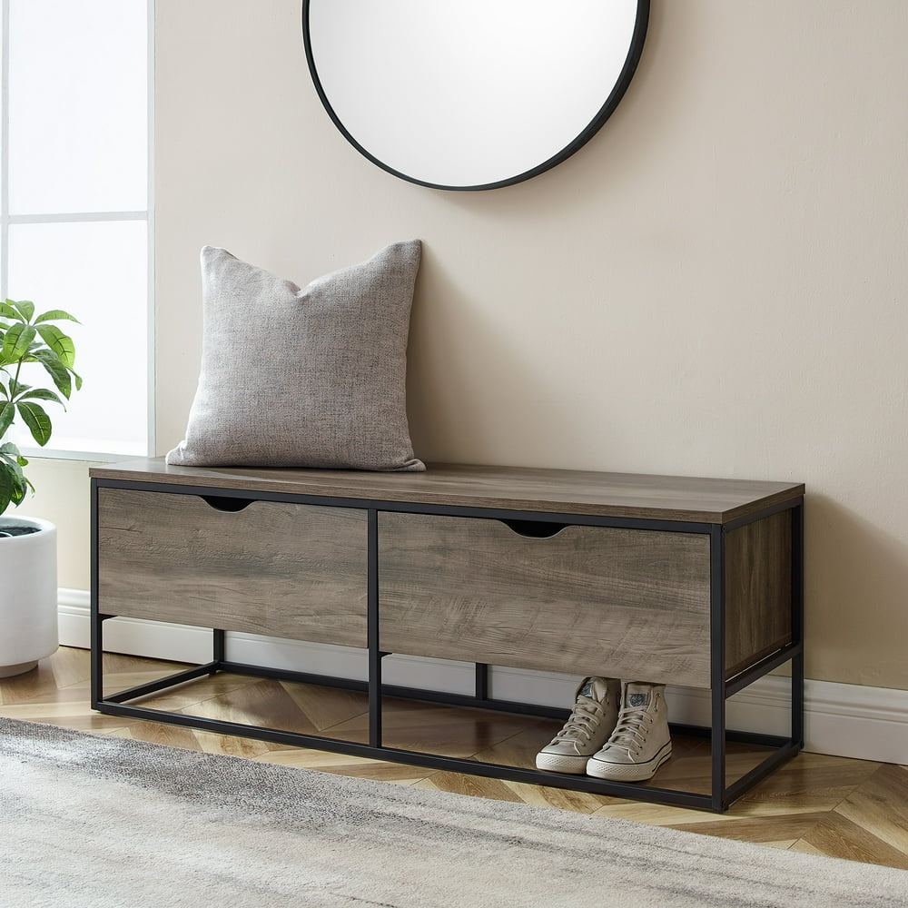 Manor Park Modern 2 Drawer Storage Bench, Grey Wash - Walmart.com ...