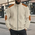 thumbnail image 2 of GA WEIHUA Full Zip Jackets Men Casual Corduroy Shirts Stand Collar Shackets Jacket with Elbow Patches 2024 Fashion Ribbed Texture Coat(Beige,M), 2 of 9