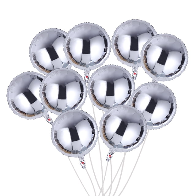 10 globos redondos de aluminio de 18 pulgadas para fiestas, decoración de San Valentín, bodas, cumpleaños y fiestas (plateados).