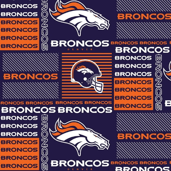 Denver Broncos 58" 100% Cotton Sports Sewing & Craft Fabric By the Yard, Blue, Orange and White