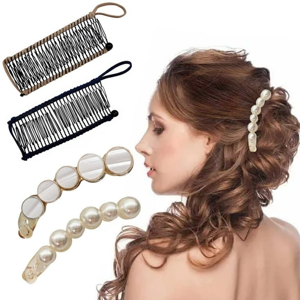 4 Pieces Banana Hair Clips Thick Hair Curly Hair Clips for Women and  Girls(Stretch Banana Clip and Pearl Banana Clips) 