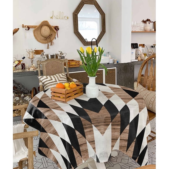 Southwest Brown Tablecloth Square Table Cloth 60x60 , Waterproof Tablecloth Outdoor Table Cloth, Geometric Farmhouse Aztec Tribal Washable Table Cover for Kitchen Dining Party
