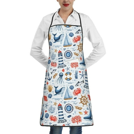 

Sikiie Watercolor Nautical Aprons for Kitchen Cooking Aprons Chef Apron for Men Women Chef