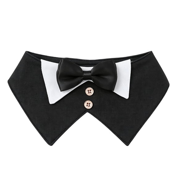 Dog Collar with Bow Tie Black Formal Tuxedo Bandana for Medium and Large Dogs Wedding Special Occasion Pet Accessory