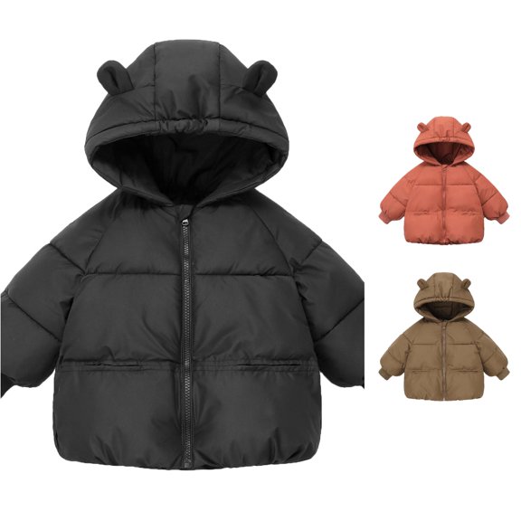 Ulitacool Boy'S Coats Down Padded Autumn And Winter Thickened Children Padded Outerwear Hooded Bear Ears Little Boys Charm Tops Black