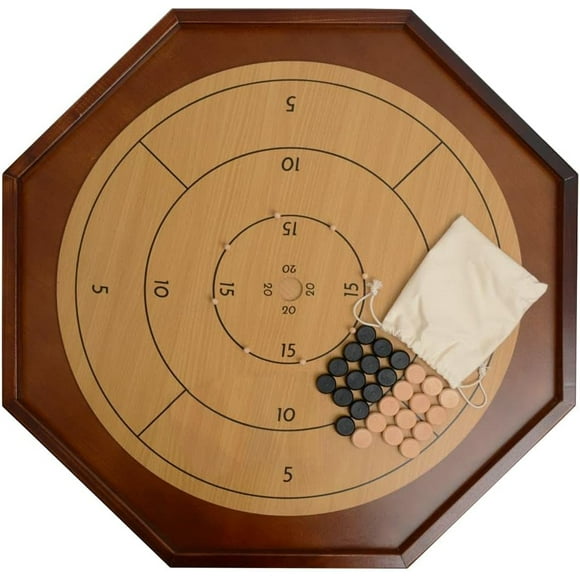 Tradeopia 2-in-1 Brown Wood Crokinole Board Game Set, Flip the Board to Play Chess or Checkers