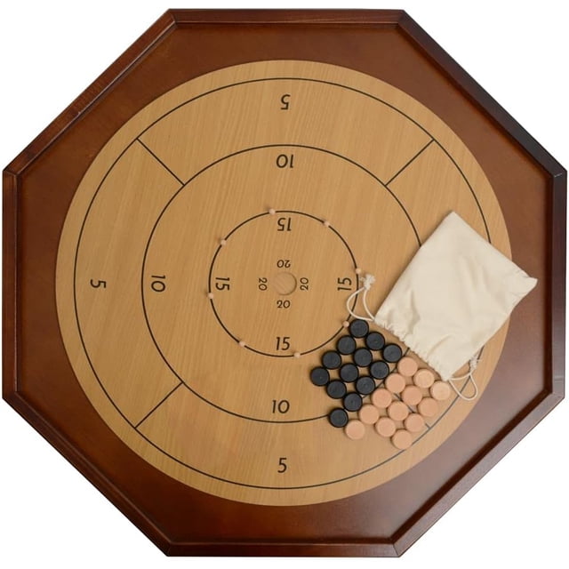 Tradeopia 2-in-1 Brown Wood Crokinole Board Game Set, Flip the Board to Play Chess or Checkers