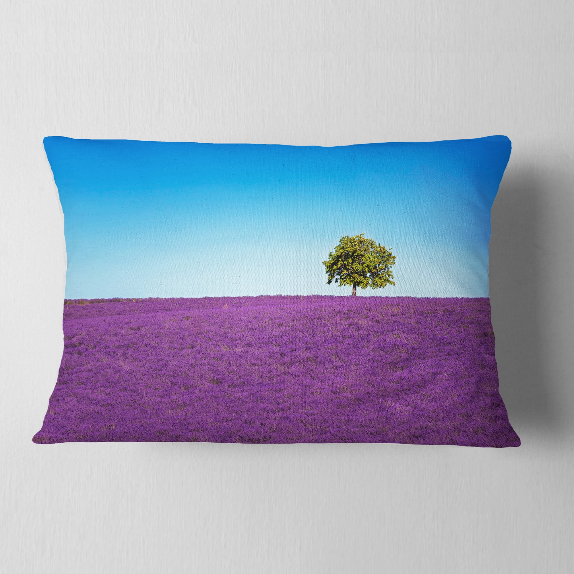 Designart Lonely Tree in Lavender Field - Landscape Wall Throw Pillow - 12x20