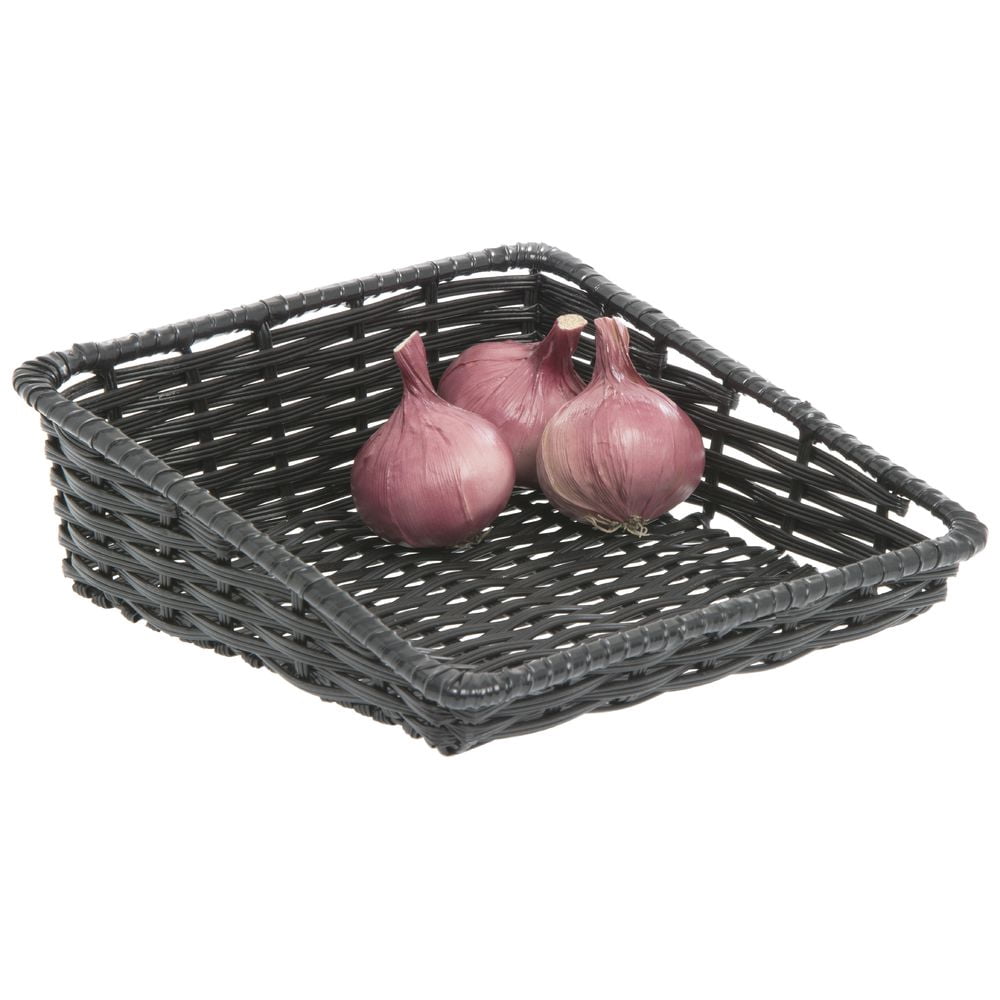 HUBERT® Wicker Storage Basket Black Plastic Tapered - 11 1/2"L x 12"D x 1 1/2" to 4"H