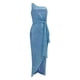 thumbnail image 3 of Vestidos de invitada de boda Prolriy para mujer, vestido largo plisado con lentejuelas y abertura en la cintura con lazo de un hombro para mujer 2024, vestidos de mujer azul 1 S, 3 of 7