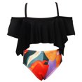 thumbnail image 1 of ITFABS Female Solid Color Off Shoulder Bikini Top+ Floral Print Bikini Panties, 1 of 5