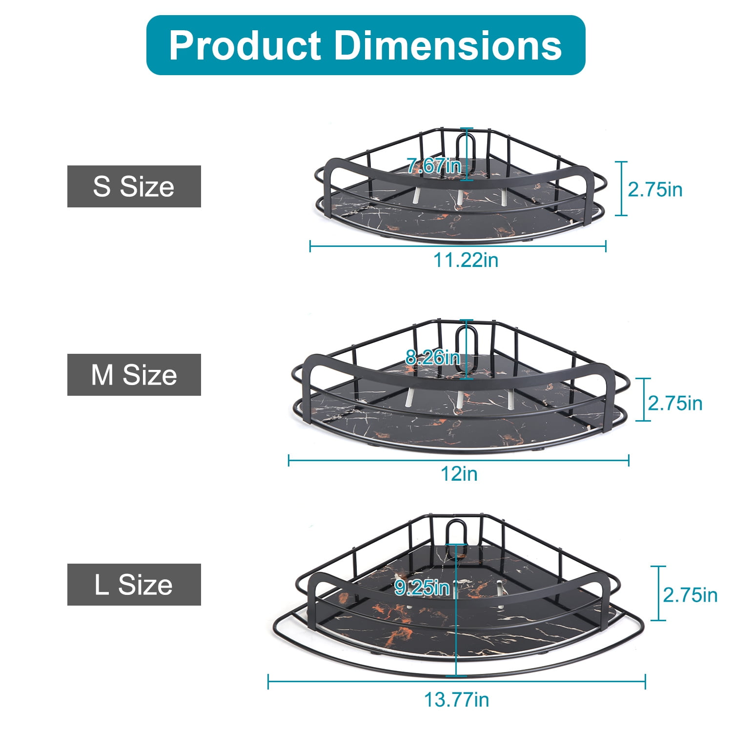 Corner Shower Caddy Tension Pole, Rust-Free Bathroom Shower Organizer Corner for Bathtub Shampoo Storage, 4-Tier Adjustable Shelf, Drill Free, Quick Setup, Black