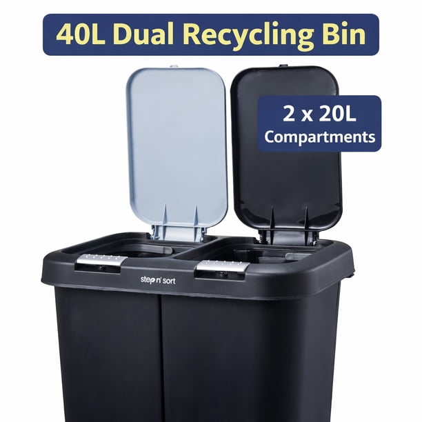Step N' Sort 40L Dual Trash & Recycling Bin – 2 x 20L Kitchen