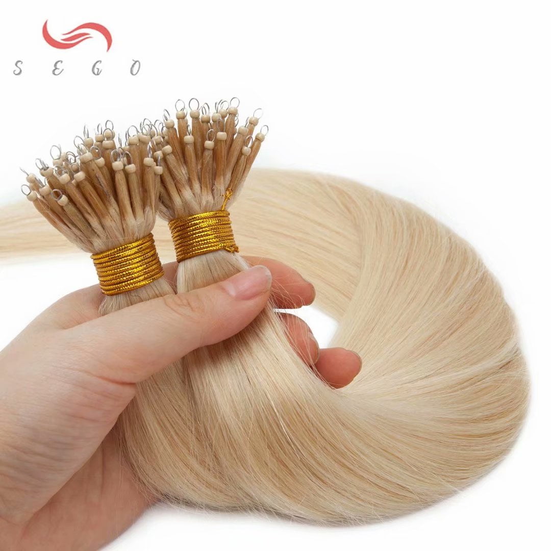 SEGO Nano Micro Bead Ring Human Hair Extension Pre Bonded Nano Tip Remy Hair Extensions Loop Hand Hairpiece