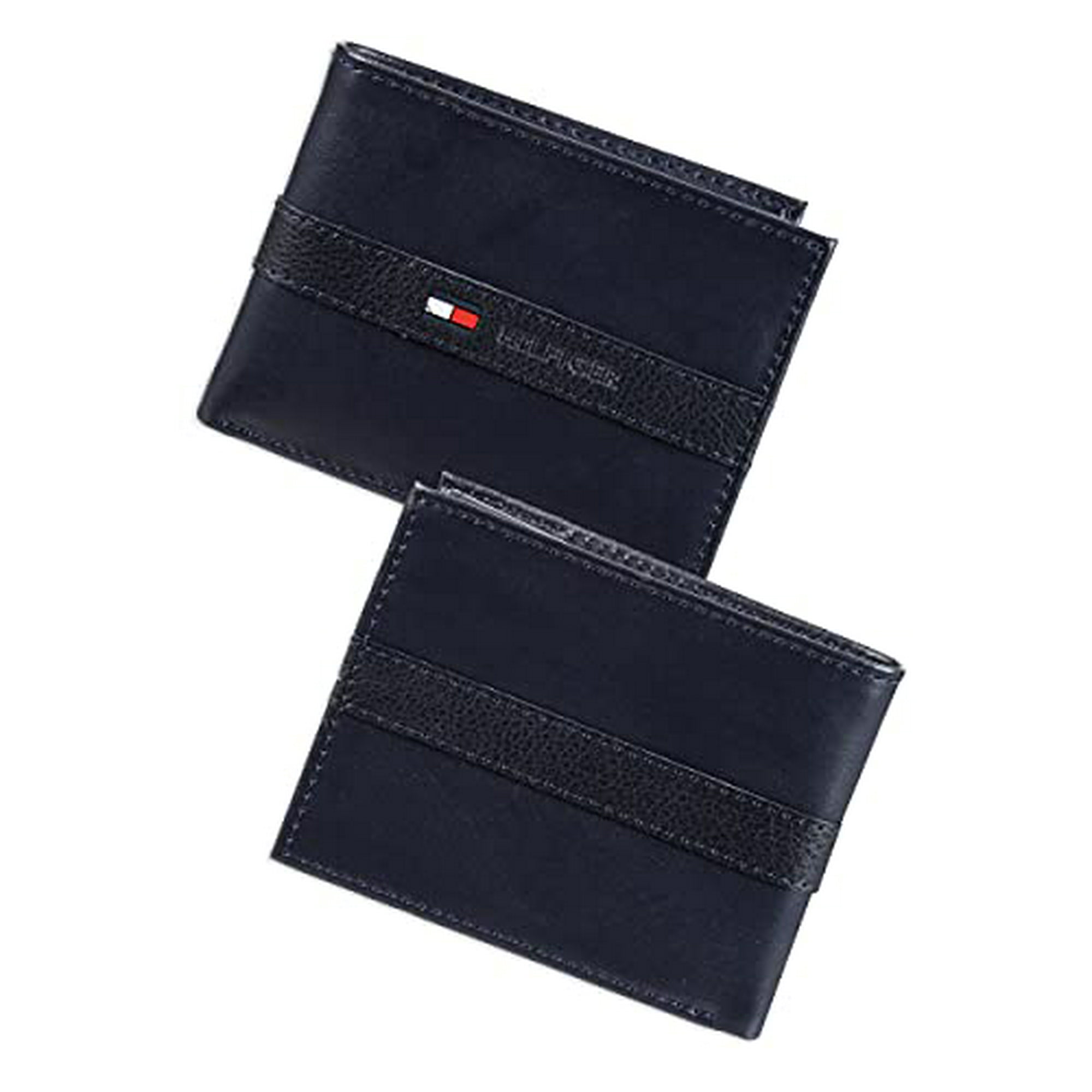 Tommy Hilfiger Men s Leather Wallet Thin Sleek Casual Bifold with 6 Credit Card Pockets and Removable ID Window Navy Walmart