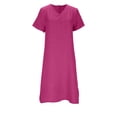 thumbnail image 3 of Vivianyo HD Women's V-Neck Swing Mini Dress, Solid Loose Casual Short Sleeve Summer Tunic Dresses for Women Vacation, Women's Hot Pink, Sizes S-2XL, 3 of 7
