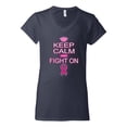 thumbnail image 2 of Keep Calm and Fight On Breast Cancer Awareness Womens V-Neck Tee, Navy, 2XL, 2 of 3
