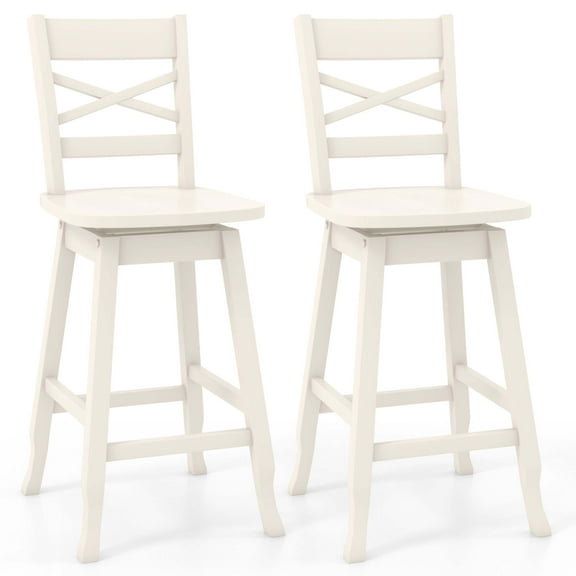 Costway Swivel Inclined Backrest Bar Stools, White (Set of 2)