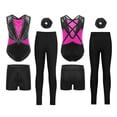 thumbnail image 3 of Hansber Kids 4-Piece Workout Sets Gymnastics Leotard with Leggings Shorts Dance Outfits for Stage Performance Hot Pink 14, 3 of 5