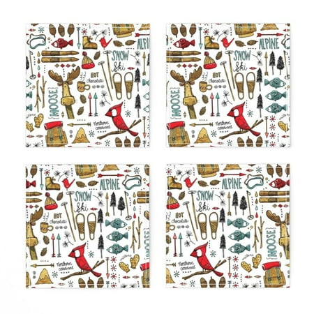 

Linen Cotton Canvas Cocktail Napkins (Set of 4) - Winter Adventure White Bird Moose Fish Alpine Ski Tree Mountains Whimsical Outdoors Woodland Fishing Print Cloth Cocktail Napkins by Spoonflower