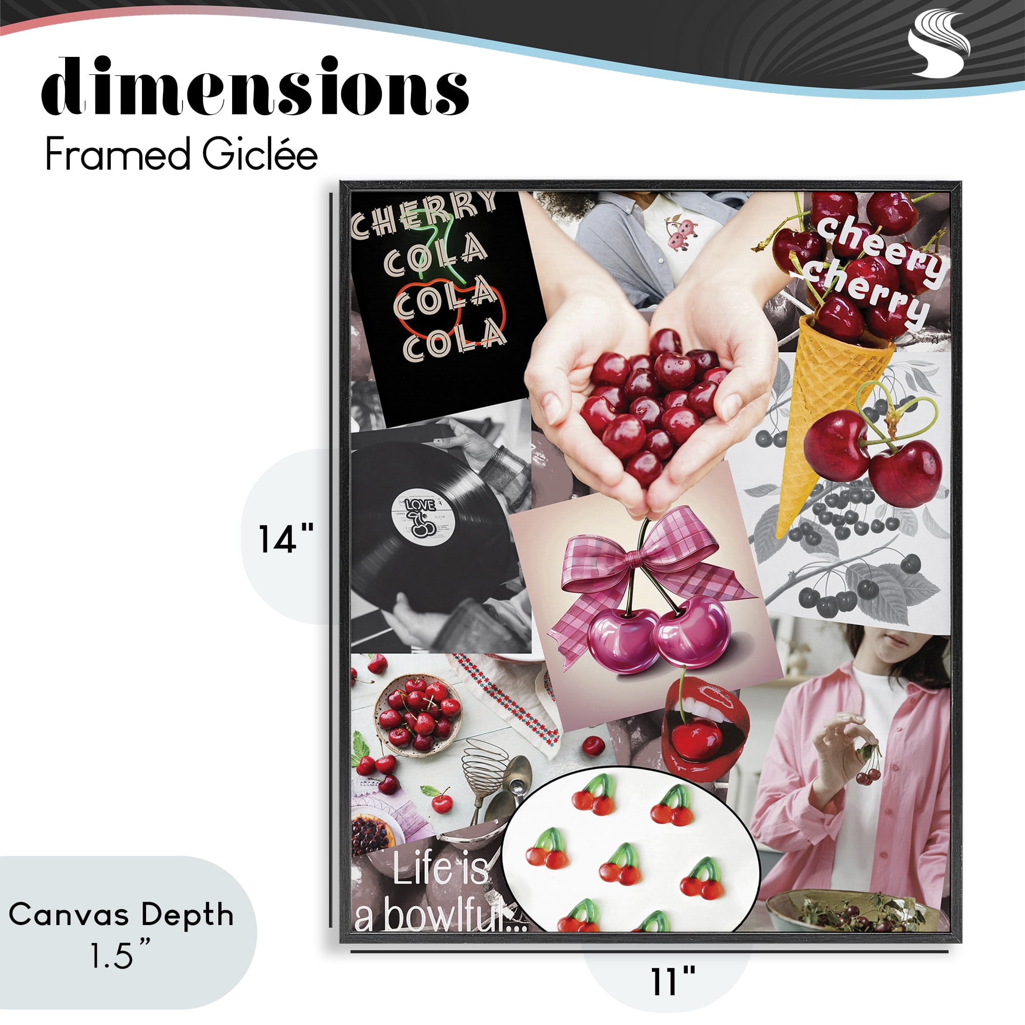 Stupell Industries Retro Cherry Mood Board Black Framed Giclee Art, design by Grotto Studios