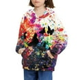 thumbnail image 3 of Xoenoiee Hooded Sweatshirt Splatter Watercolor Butterfly Print Pullover Hoodies for Kids Long Sleeve Tops Fall Winter Sportwear Cosy Activewear with Kangaroo Pocket for Workout, S, 3 of 7