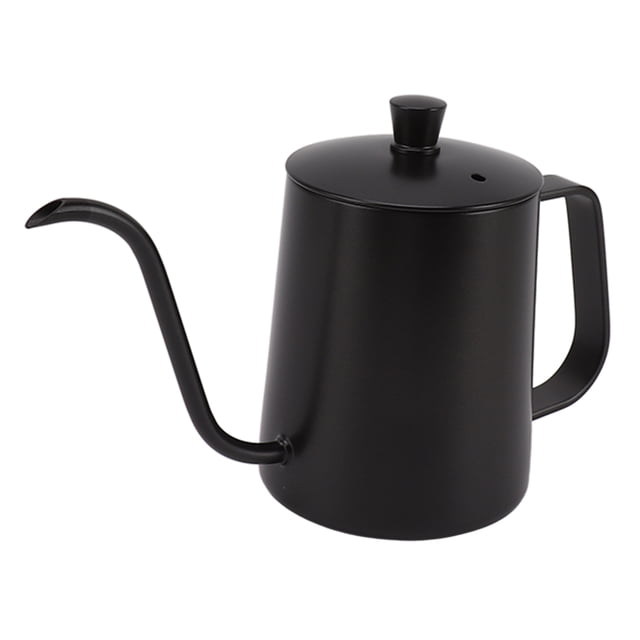 Hervidor de café pequeño de acero inoxidable con boquilla de cuello de cisne y control preciso para café de goteo, color negro, 600 ml