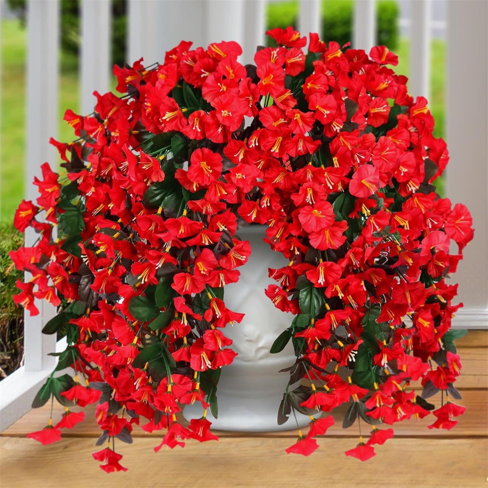 1PCS 23 Inch Artificial Hanging Morning Glory Flowers for Porch Patio Balcony Spring Summer Outdoor Decor, Faux Trailing Vines Fake Hanging Floral Plants,UV Resistant Realistic Fade Proof,B-style