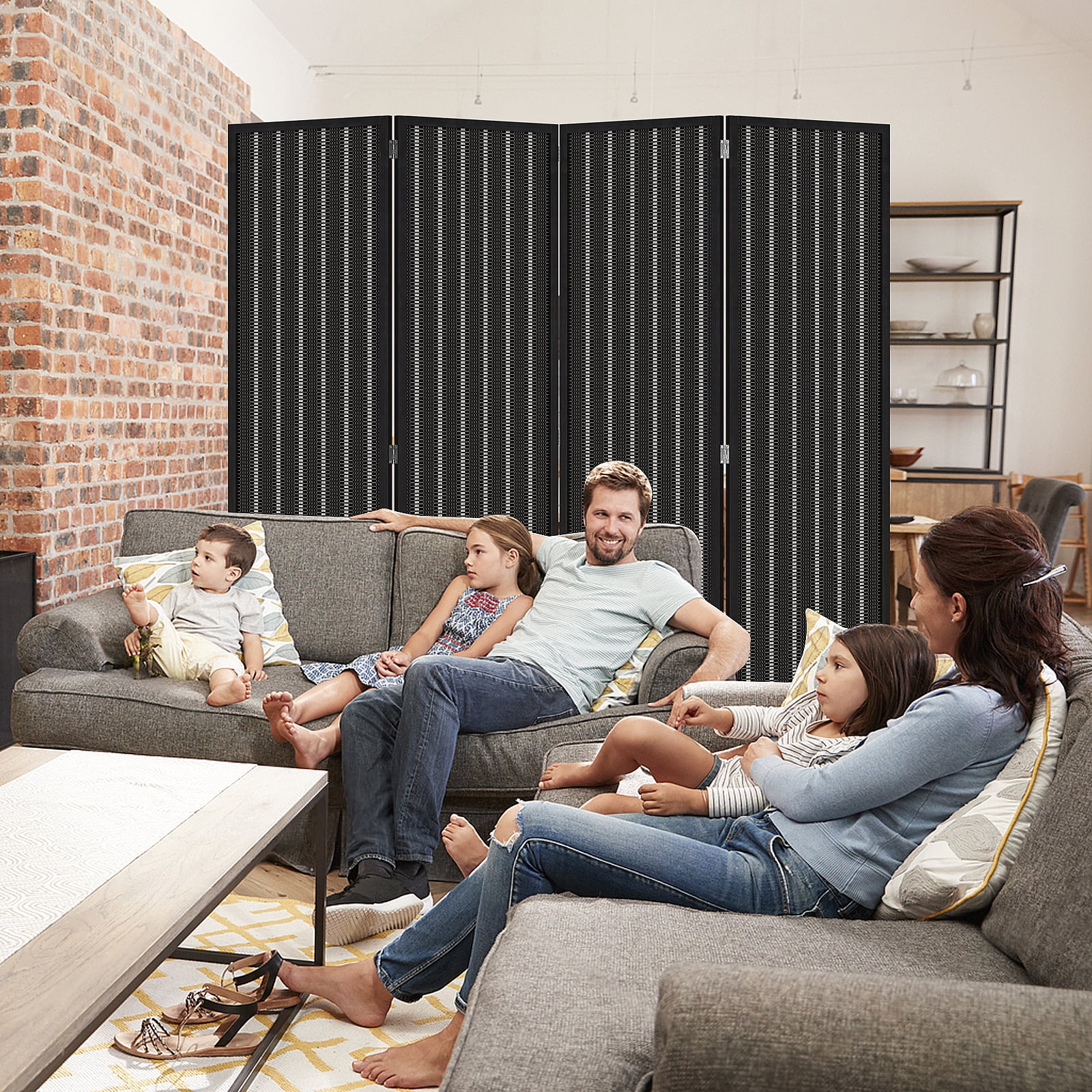 BIQWBIC Bamboo Room Divider Folding Privacy Screen, 72 Inches High, 4 Panel, Black