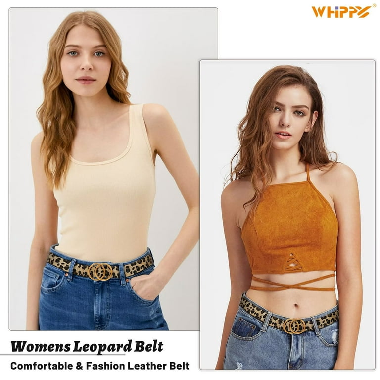 Whippy Women's Leather Belt With Double Ring Buckle, Leopard photo 4