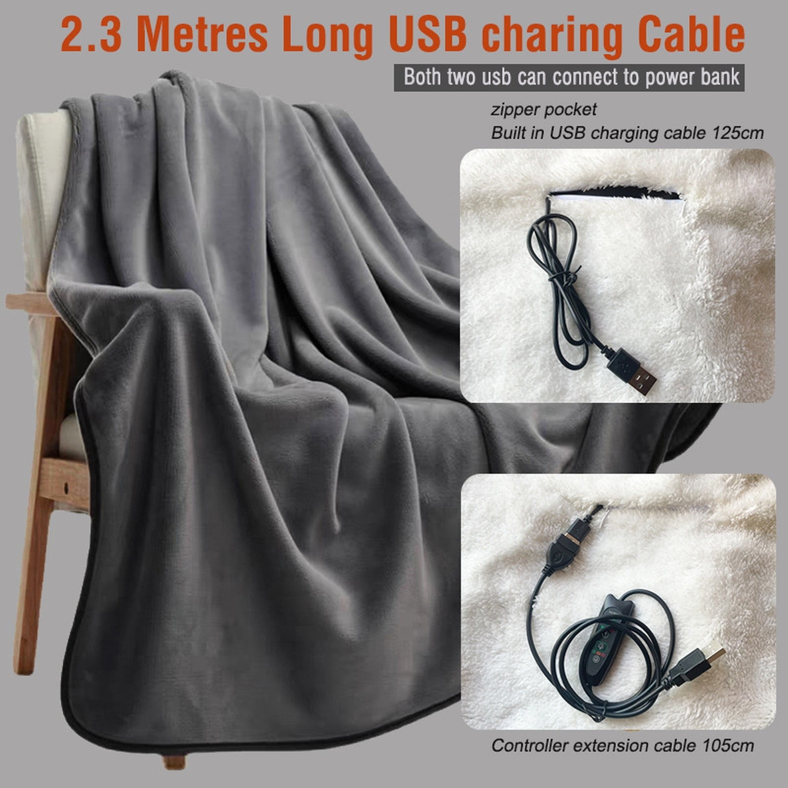 Heated Shawl Blanket Cozival Usb Heated Shawl Blanket - 76X150Cm Thickened Wrap with 3 Temperature Settings, Multi-Functional Shoulder & Body Warmer for Office, Home & Travel, Usb Body Warmer, Grey