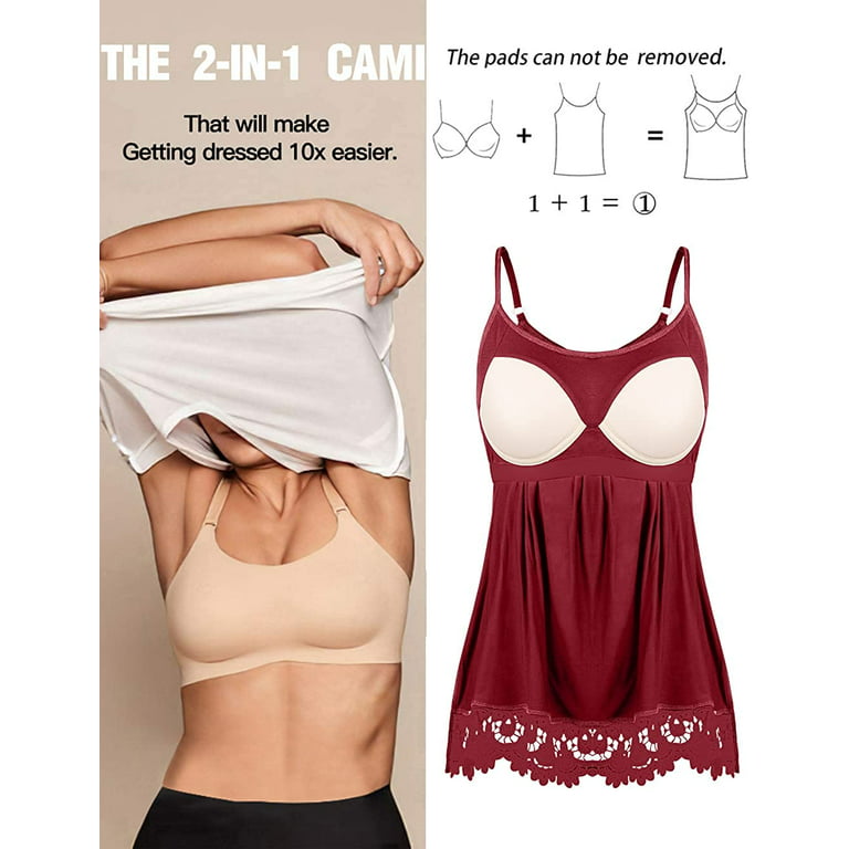 COMFREE Women's Camisole with Built in Bra Tank Top Flowy Swing Pleated Tank  Top Cami with Adjustable Strap 