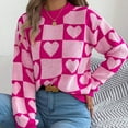 thumbnail image 5 of Weiqiqre Womens Fall Sweaters Checkered Holiday Oversized Sweater Cute Plaid Print Crewneck Knit Puff Sleeve Chunky Jumpers, 5 of 9