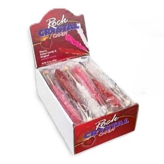 Squire Boone Village Rock Crystal Candy Stick Valentine Assortment Individually Wrapped Clear Pink Red Cherry Cotton Candy Flavor 24 Count