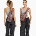 thumbnail image 6 of Sling Backpack,Red and White Christmas Folk Pattern Crossbody Bag with Water Bottle Holder,Waterproof Sling Bag for Men/Women with Chest Phone Holder for Hiking,Travel, 6 of 6