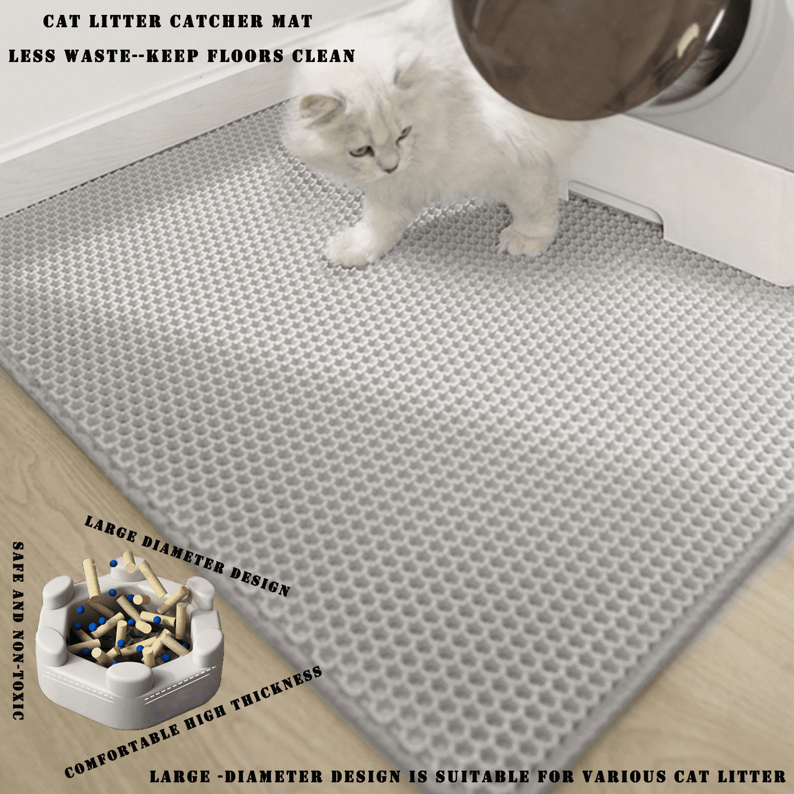 HCY&WLD Cat Litter Mat, Waterproof Double Layer Honeycomb Litter Trapping Mats, Easy to Clean, Less Waste (24"x18", Black)
