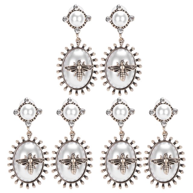 Rawiri 3 Pares Pendientes Aleación De Metal Moda Retro Perla Abeja Joyería Mujeres Niñas AccesoriosBlanco