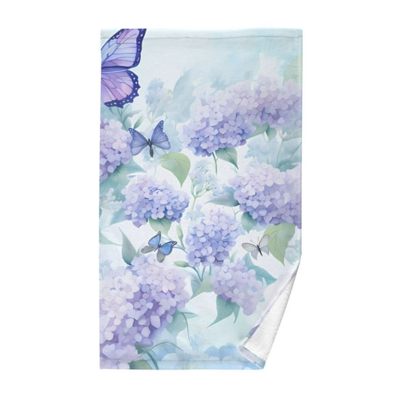 Butterfly Flowers Hydrangea Hand Towel Bath Towels Face Towels Cotton Absorbent for Home Hotel Spa Swimming Yoga Sports